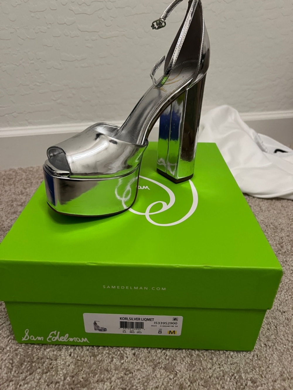 Sam Edelman Kori Metallic Silver Platform Peep-Toe Sandal